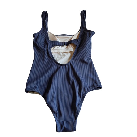 Kona Sol One Piece Swimsuit Women’s S Gray Ribbed Tropical Floral Palm Leaf - Picture 5 of 11